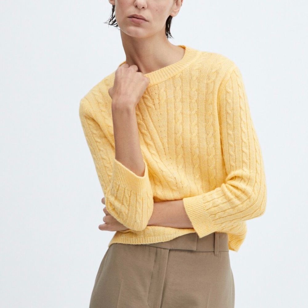 Mango Sunny Yellow Cable Knit Sweater